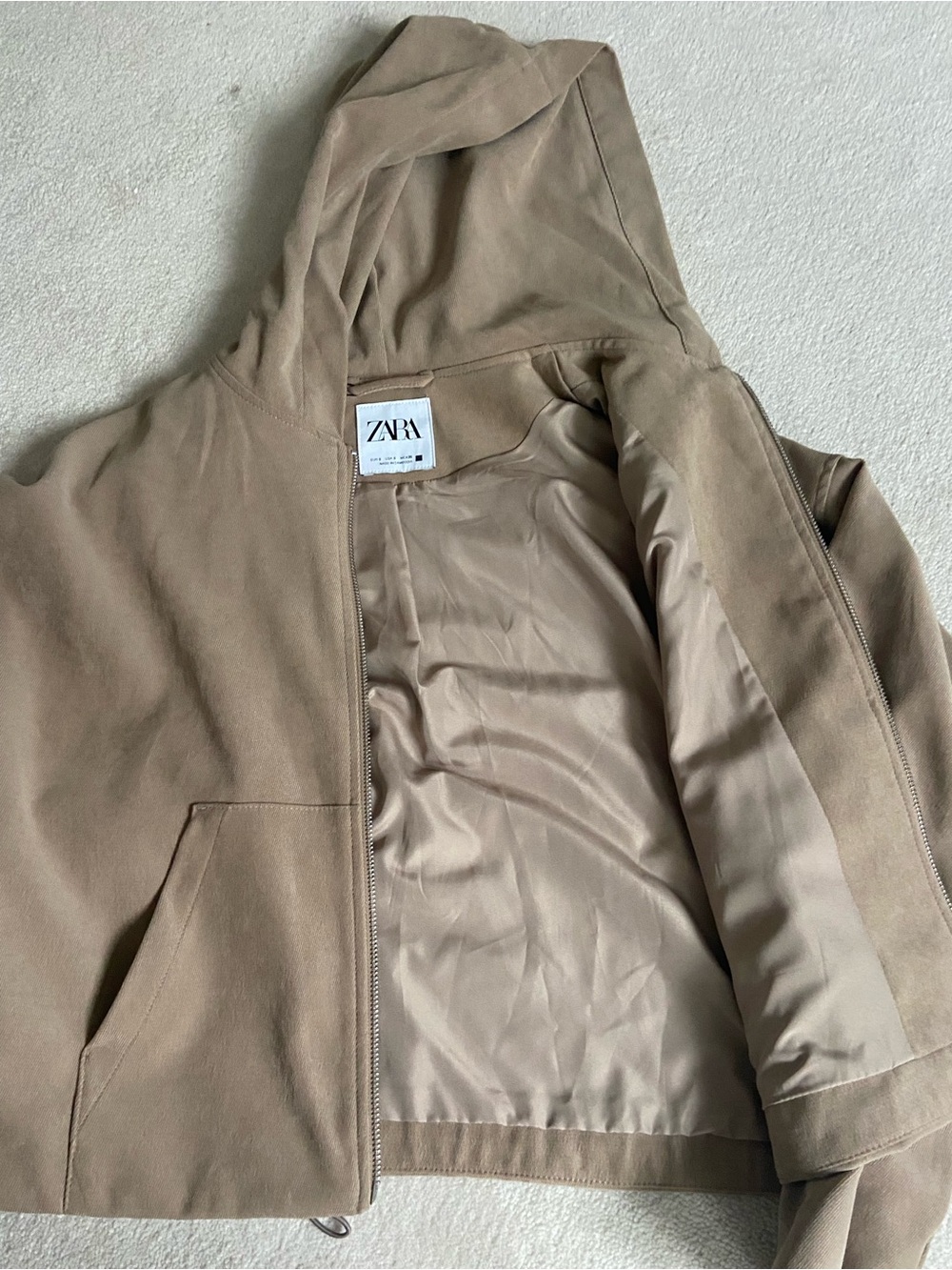 ZARA Men's Light Brown Hooded Jacket